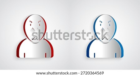Paper cut Censor and freedom of speech concept icon isolated on grey background. Media prisoner and human rights concept. Tied mouth. Paper art style. Vector