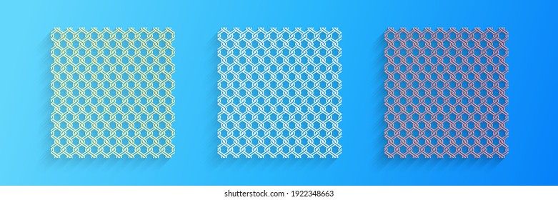 Paper cut Chain Fence icon isolated on blue background. Metallic wire mesh pattern. Paper art style. Vector.