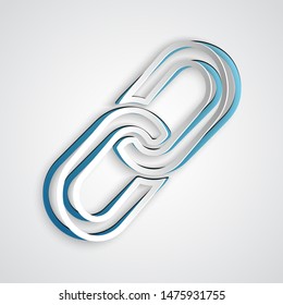 Paper cut Chain link icon isolated on grey background. Link single. Paper art style. Vector Illustration