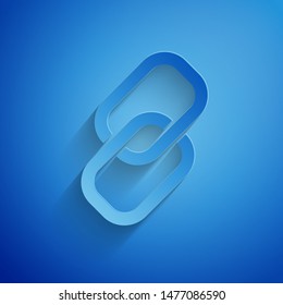 Paper cut Chain link icon isolated on blue background. Link single. Hyperlink chain symbol. Paper art style. Vector Illustration
