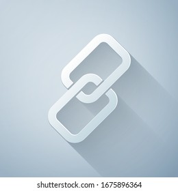 Paper cut Chain link icon isolated on grey background. Link single. Paper art style. Vector Illustration