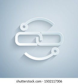 Paper cut Chain link line icon isolated on grey background. Link single. Paper art style. Vector Illustration