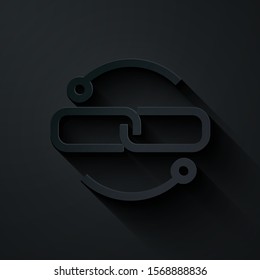 Paper cut Chain link line icon isolated on black background. Link single. Paper art style. Vector Illustration