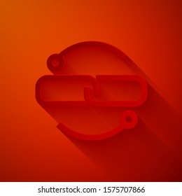 Paper cut Chain link line icon isolated on red background. Link single. Paper art style. Vector Illustration