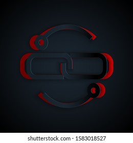 Paper cut Chain link line icon isolated on black background. Link single. Paper art style. Vector Illustration