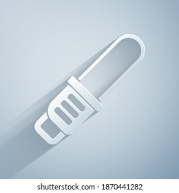 Paper cut Chainsaw icon isolated on grey background. Paper art style. Vector
