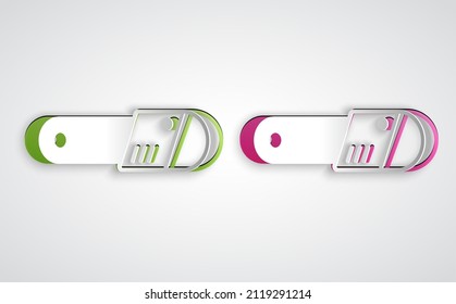 Paper cut Chainsaw icon isolated on grey background. Paper art style. Vector