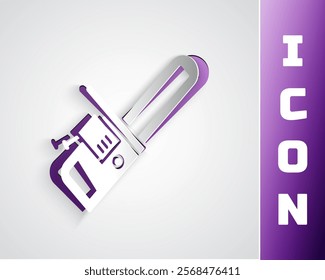 Paper cut Chainsaw icon isolated on grey background. Paper art style. Vector Illustration
