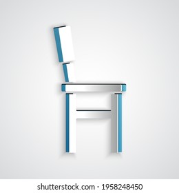 Paper cut Chair icon isolated on grey background. Paper art style. Vector