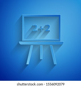 Paper cut Chalkboard icon isolated on blue background. School Blackboard sign. Paper art style. Vector Illustration