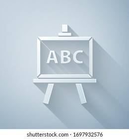 Paper cut Chalkboard icon isolated on grey background. School Blackboard sign. Paper art style. Vector Illustration