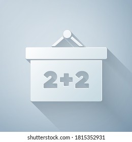 Paper cut Chalkboard icon isolated on grey background. School Blackboard sign. Paper art style. Vector