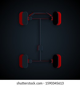 Paper cut Chassis car icon isolated on black background. Paper art style. Vector Illustration