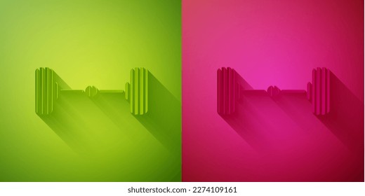 Paper cut Chassis car icon isolated on green and pink background. Paper art style. Vector Illustration
