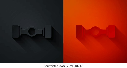 Cortado de papel Icono de coche del chasis aislado en fondo negro y rojo. Estilo de arte de papel. Vector