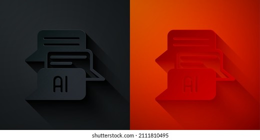 Paper cut Chat bot icon isolated on black and red background. Chatbot icon. Paper art style. Vector