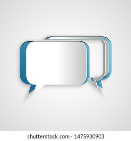 Paper cut Chat icon isolated on grey background. Speech bubbles symbol. Paper art style. Vector Illustration