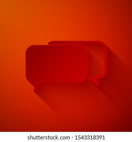 Paper cut Chat icon isolated on red background. Speech bubbles symbol. Paper art style. Vector Illustration