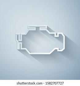 Paper cut Check engine icon isolated on grey background. Paper art style. Vector Illustration