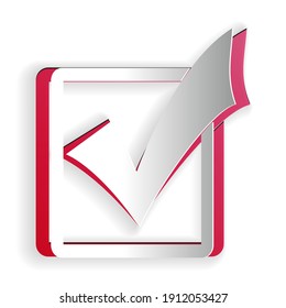Paper cut Check mark in a box icon isolated on white background. Tick symbol. Check list button sign. Paper art style. Vector.