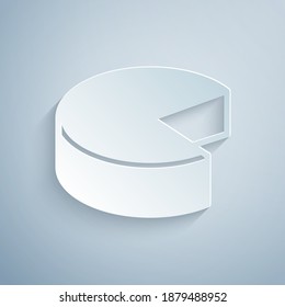 Paper cut Cheese icon isolated on grey background. Paper art style. Vector.