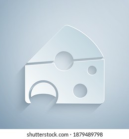 Paper cut Cheese icon isolated on grey background. Paper art style. Vector.