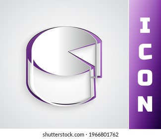 Paper cut Cheese icon isolated on grey background. Paper art style. Vector