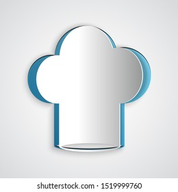 Paper cut Chef hat icon isolated on grey background. Cooking symbol. Cooks hat. Paper art style. Vector Illustration