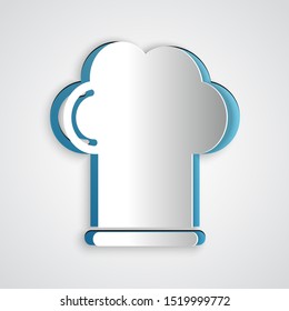 Paper cut Chef hat icon isolated on grey background. Cooking symbol. Cooks hat. Paper art style. Vector Illustration