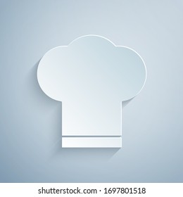Paper Cut Chef Hat Icon Isolated On Grey Background. Cooking Symbol. Cooks Hat. Paper Art Style. Vector Illustration
