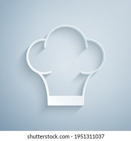 Paper cut Chef hat icon isolated on grey background. Cooking symbol. Cooks hat. Paper art style. Vector