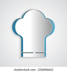 Paper cut Chef hat icon isolated on grey background. Cooking symbol. Cooks hat. Paper art style. Vector