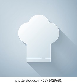 Paper cut Chef hat icon isolated on grey background. Cooking symbol. Cooks hat. Paper art style. Vector