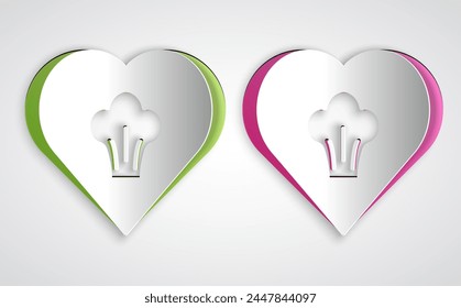 Paper cut Chef hat icon isolated on grey background. Cooking symbol. Cooks hat. Paper art style. Vector
