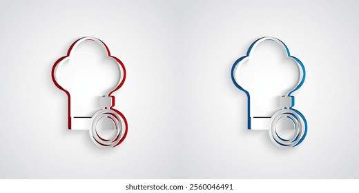 Paper cut Chef hat icon isolated on grey background. Cooking symbol. Cooks hat. Paper art style. Vector