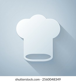 Paper cut Chef hat icon isolated on grey background. Cooking symbol. Cooks hat. Paper art style. Vector