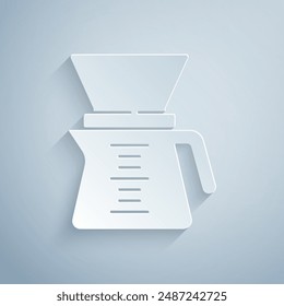Paper cut Chemex icon isolated on grey background. Alternative methods of brewing coffee. Coffee culture. Paper art style. Vector