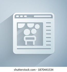 Paper cut Chemical experiment online icon isolated on grey background. Scientific experiment in the laboratory with chemical equipment. Paper art style. Vector