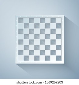 Paper cut Chess board icon isolated on grey background. Ancient Intellectual board game. Paper art style. Vector Illustration