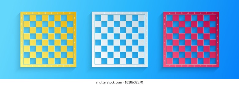 Paper cut Chess board icon isolated on blue background. Ancient Intellectual board game. Paper art style. Vector.