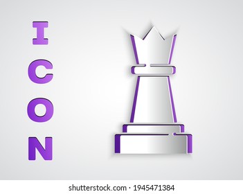 Paper cut Chess icon isolated on grey background. Business strategy. Game, management, finance. Paper art style. Vector