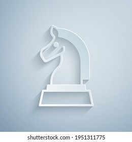 Paper cut Chess icon isolated on grey background. Business strategy. Game, management, finance. Paper art style. Vector