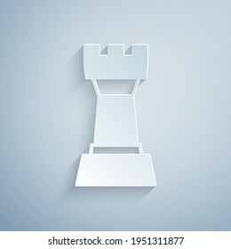 Paper cut Chess icon isolated on grey background. Business strategy. Game, management, finance. Paper art style. Vector
