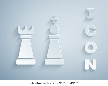 Paper cut Chess icon isolated on grey background. Business strategy. Game, management, finance. Paper art style. Vector