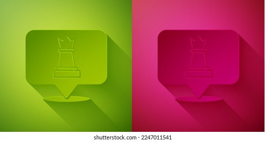 Paper cut Chess icon isolated on green and pink background. Business strategy. Game, management, finance. Paper art style. Vector