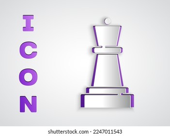 Paper cut Chess icon isolated on grey background. Business strategy. Game, management, finance. Paper art style. Vector