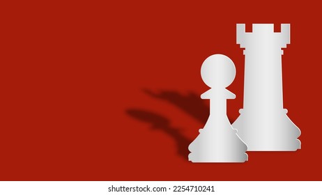 Paper cut chess icon isolated on red background with shadow. Business strategy. Game, management, finance. Paper art style. Vector.