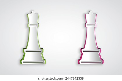 Paper cut Chess icon isolated on grey background. Business strategy. Game, management, finance. Paper art style. Vector