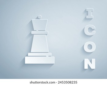 Paper cut Chess icon isolated on grey background. Business strategy. Game, management, finance. Paper art style. Vector