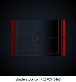Paper cut Chest for game icon isolated on black background. Paper art style. Vector Illustration